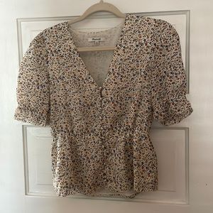 Madewell floral blouse with cinched waist and sleeves